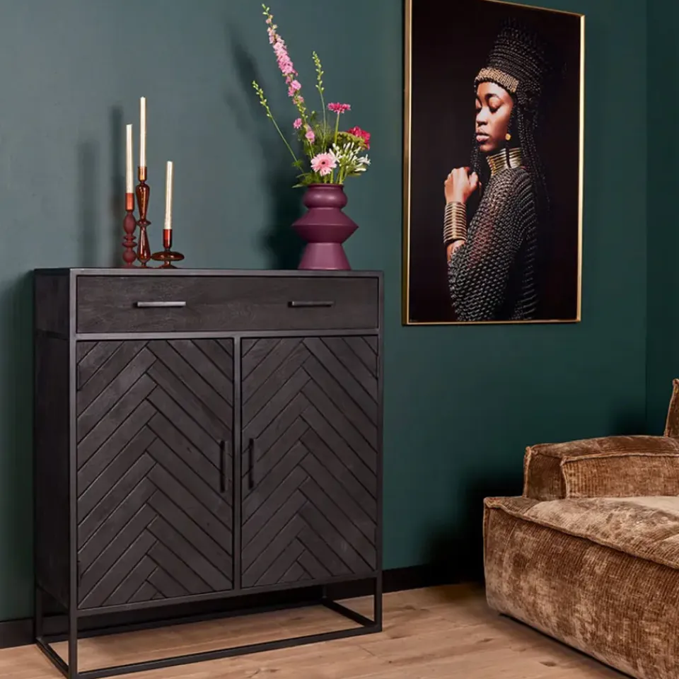 Furndea Wandkast Scandi visgraat zwart - 40x100x115 cm Discount