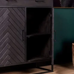 Furndea Wandkast Scandi visgraat zwart - 40x100x115 cm Discount