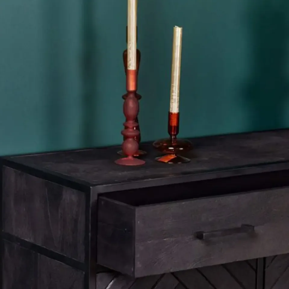 Furndea Wandkast Scandi visgraat zwart - 40x100x115 cm Discount