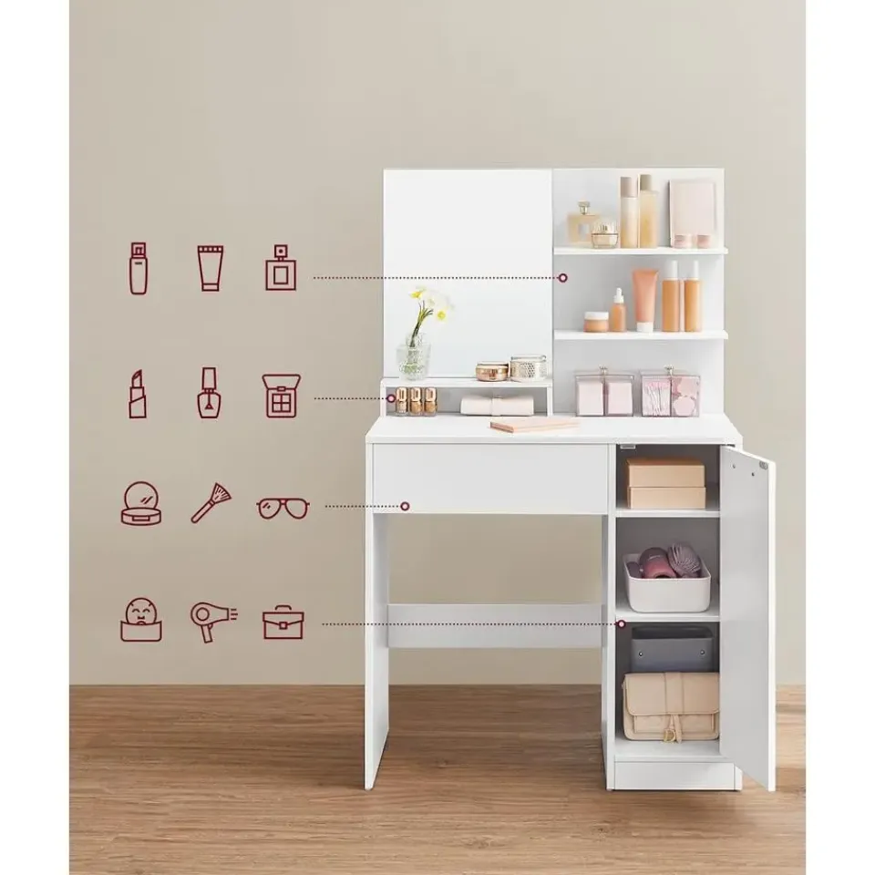 Furnihaus Kaptafel met rechthoekige spiegel en 1 lade cosmetische tafel