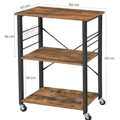 Furnihaus Keukentrolley - op wieltjes - 2 legplanken - vintage bruin - 60cm Clearance