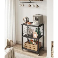 Furnihaus Keukentrolley - op wieltjes - 2 legplanken - zwart - 60cm Hot