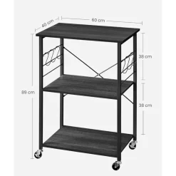 Furnihaus Keukentrolley - op wieltjes - 2 legplanken - zwart - 60cm Hot