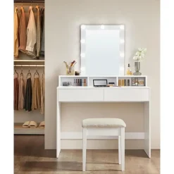 Furnihaus Witte Kaptafel met Led - 2 lades en 3 open vakken - Wit Discount