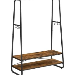 Vasagle Garderobe - met 2 legplanken - 6 haken in S-vorm - vintage - Bruin-Zwart Outlet