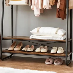 Vasagle Garderobe - met 2 legplanken - 6 haken in S-vorm - vintage - Bruin-Zwart Outlet