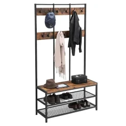 Merkloos Garderoberek XL - industriële look - 12 haken - 100x186x40 cm - vintage bruin Outlet