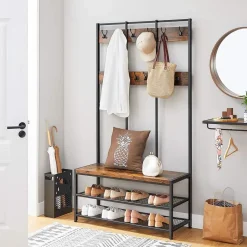 Merkloos Garderoberek XL - industriële look - 12 haken - 100x186x40 cm - vintage bruin Outlet