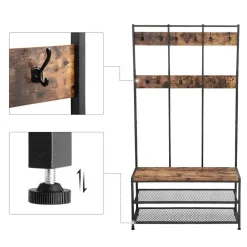 Merkloos Garderoberek XL - industriële look - 12 haken - 100x186x40 cm - vintage bruin Outlet