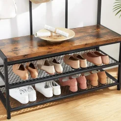 Merkloos Garderoberek XL - industriële look - 12 haken - 100x186x40 cm - vintage bruin Outlet