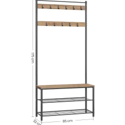 Merkloos Garderoberek XL met Schoenenbank, Kapstok, H 175 cm en B 85 cm, Ashwood Online