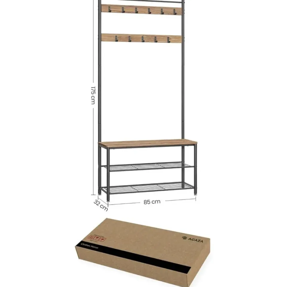 Merkloos Garderoberek XL met Schoenenbank, Kapstok, H 175 cm en B 85 cm, Ashwood Online