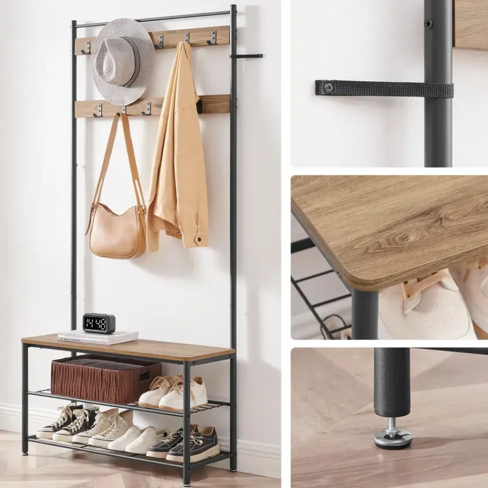 Merkloos Garderoberek XL met Schoenenbank, Kapstok, H 175 cm en B 85 cm, Ashwood Online