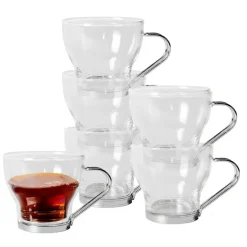 Gerimport theeglazen set - 6x stuks - 170 ml - RVS - oor/handvat Outlet