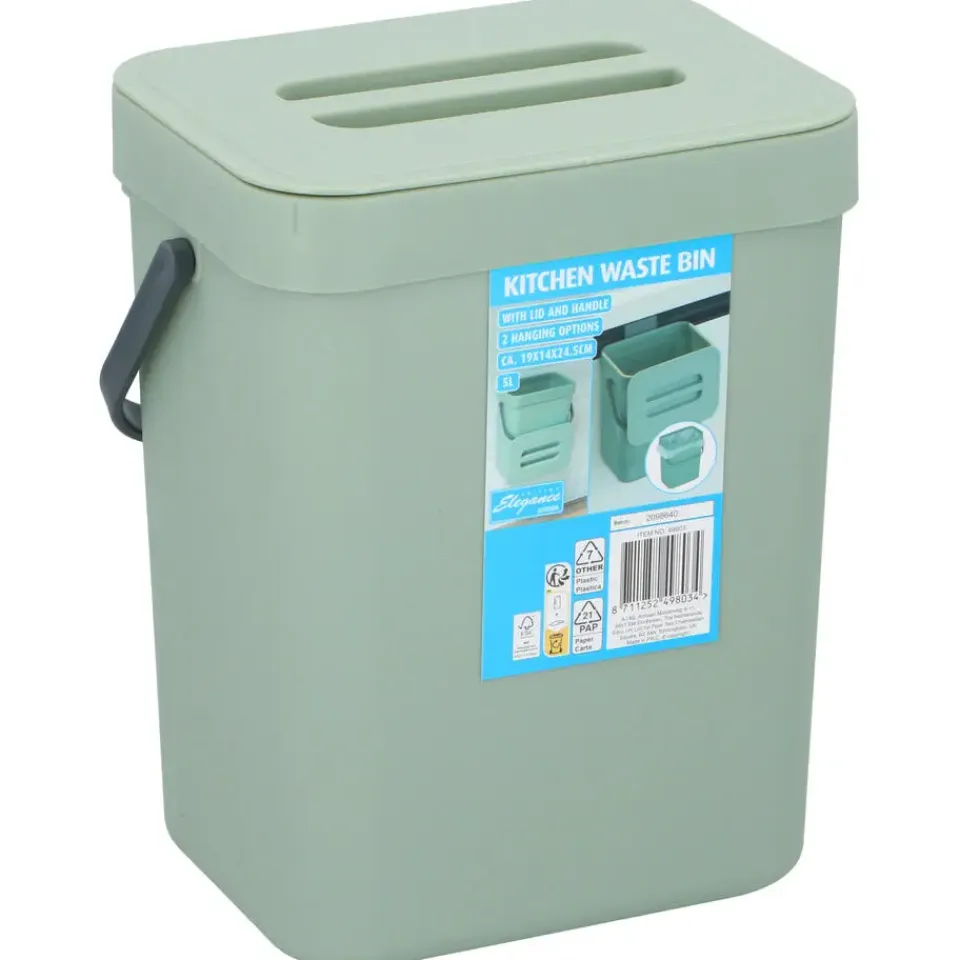 Merkloos Gft afvalbakje voor aanrecht - 5L - groen - 24 x 19 x 14 cm Online
