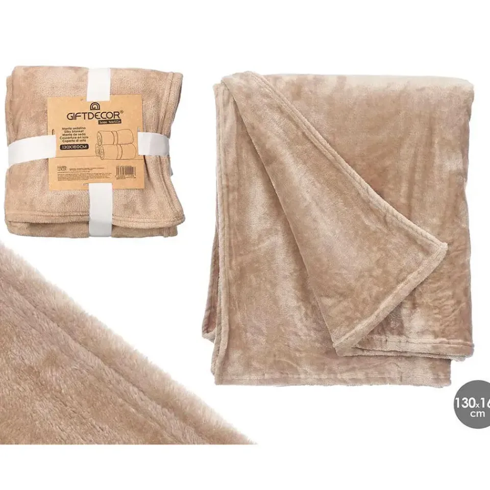 Giftdecor Fleece deken/plaid - beige - polyester - 130 x 160 cm New