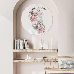 Reinders Glasschilderij Bloemenvrouw - Ø 70cm - Roze Outlet