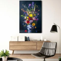 Reinders Glasschilderij Delfts Blauw bloemen - 116 x 78cm - Bont New