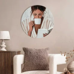 Reinders Glasschilderij Ochtendkoffie met een Boek II - Ø 50cm - Beige