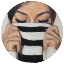 Reinders Glasschilderij Verstopt achter de trui - Ø 70cm - Zwart-Wit Online