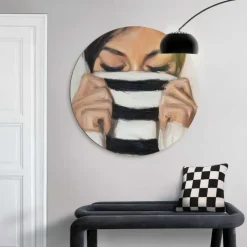 Reinders Glasschilderij Verstopt achter de trui - Ø 70cm - Zwart-Wit Online