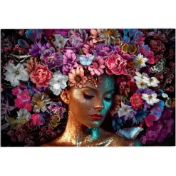 Reinders Glasschilderij Vrouw met Bloemenglitters - 78 x 116cm - Bont Best