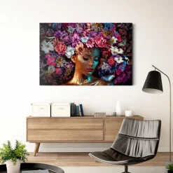 Reinders Glasschilderij Vrouw met Bloemenglitters - 78 x 116cm - Bont Best