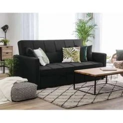 Beliani GLOMMA - Slaapbank 3-zits - Zwart - Polyester New