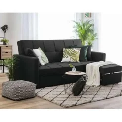 Beliani GLOMMA - Slaapbank 3-zits - Zwart - Polyester New