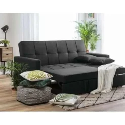 Beliani GLOMMA - Slaapbank 3-zits - Zwart - Polyester New