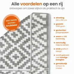 Goliving Buitenkleed Summer Diamond - 183x290CM - Draagtas - Grijs/Wit