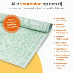 Goliving Buitenkleed Summer Flora - 183x290CM - Draagtas - Groen/Wit Outlet