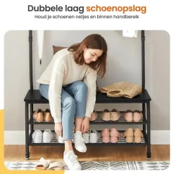 Goliving Kapstok - Garderoberek - Schoenenrek - Staand - XL - Zwart Hout New