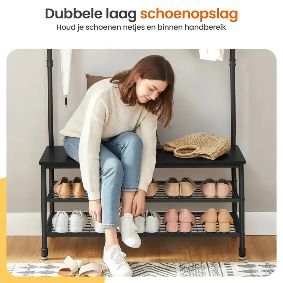 Goliving Kapstok - Garderoberek - Schoenenrek - Staand - XL - Zwart Hout New