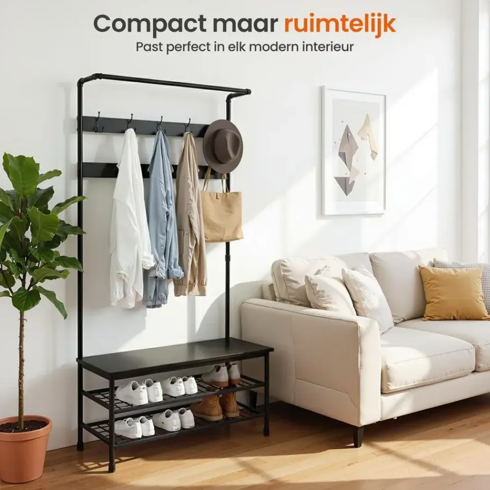 Goliving Kapstok - Garderoberek - Schoenenrek - Staand - XL - Zwart Hout New