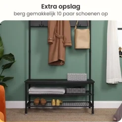 Goliving Kapstok - Garderoberek - Schoenenrek - Staand - XL - Zwart Hout New