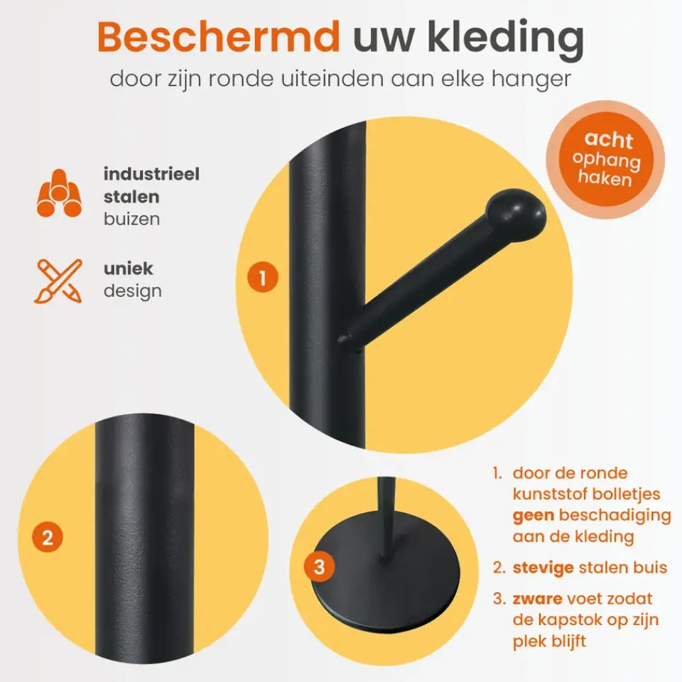 Goliving Kapstok Staand - 8 Haken - Garderoberek - Kapstokken - Kapstokhaak Best