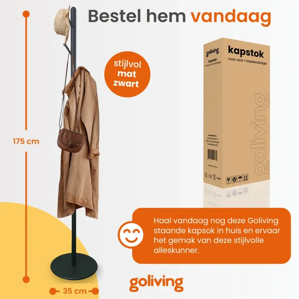 Goliving Kapstok Staand - 8 Haken - Garderoberek - Kapstokken - Kapstokhaak Best