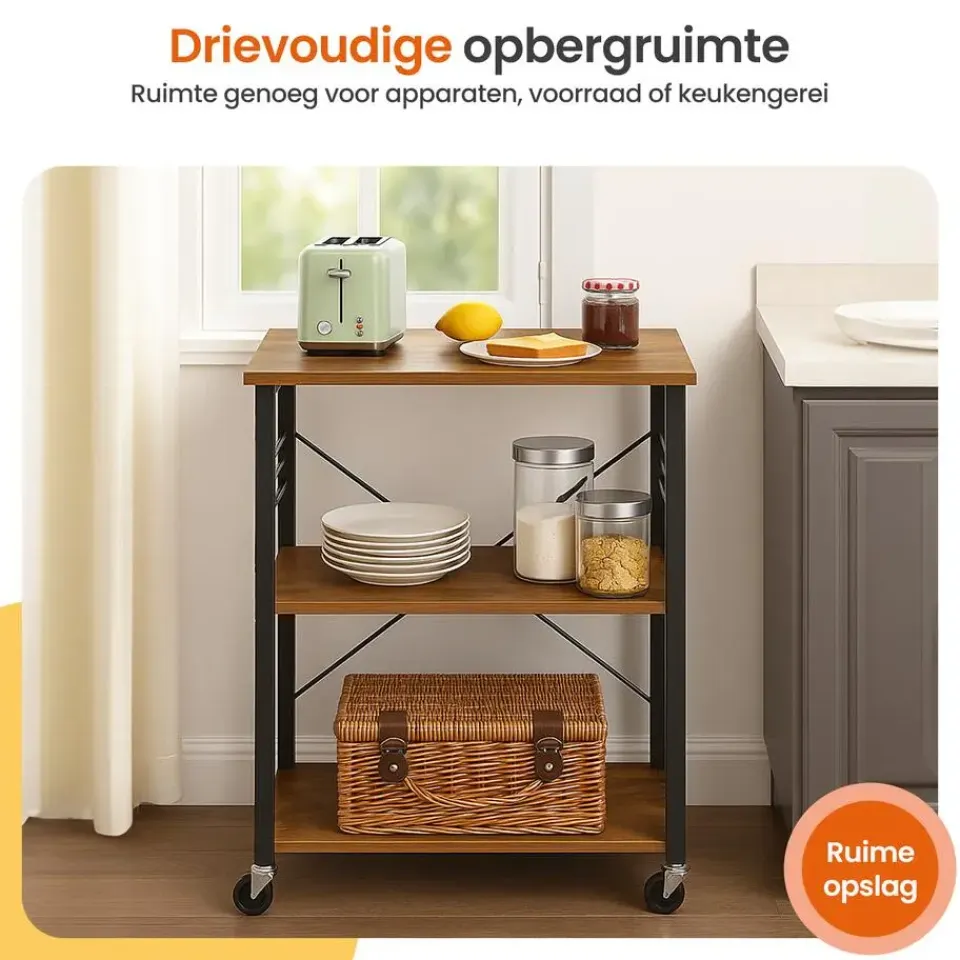 Goliving Keukentrolley - Keukenkast - Keukenrek - Keuken Organizer - Bruin Outlet