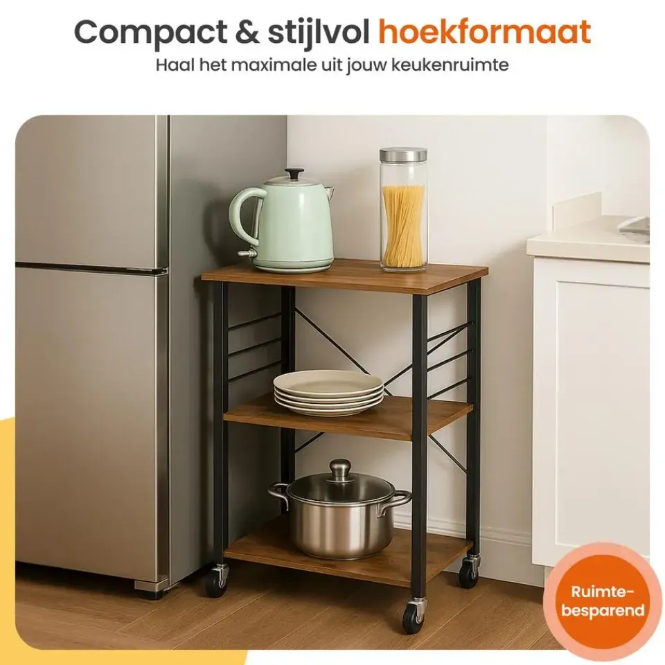 Goliving Keukentrolley - Keukenkast - Keukenrek - Keuken Organizer - Bruin Outlet