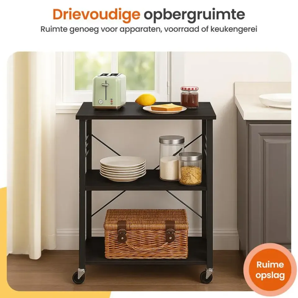 Goliving Keukentrolley - Keukenkast - Keukenrek - Keuken Organizer - Zwart Best