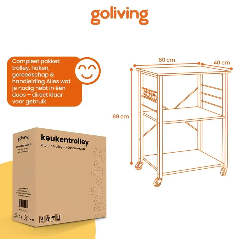 Goliving Keukentrolley - Keukenkast - Keukenrek - Keuken Organizer - Zwart Best