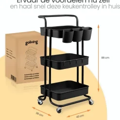Goliving Keukentrolley op wieltjes - Serveerwagen - Keuken Trolley - Met Bakjes Clearance