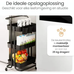 Goliving Keukentrolley op wieltjes - Serveerwagen - Keuken Trolley - Met Bakjes Clearance