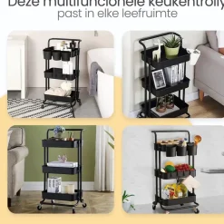 Goliving Keukentrolley op wieltjes - Serveerwagen - Keuken Trolley - Met Bakjes Clearance