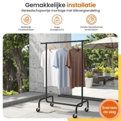 Goliving Kledingrek op wieltjes XL - Uitschuifbare Kledingstang 112-150 cm