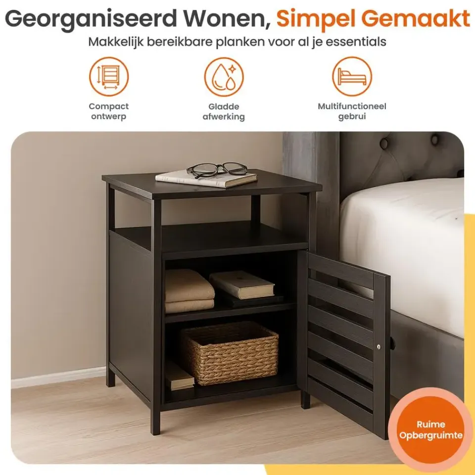 Goliving Nachtkastje - 40 x 40 x 60 cm - Opbergkastje - Bijzettafel - Zwart Hot