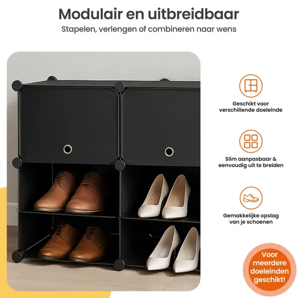 Goliving Opvouwbare Opbergkast - 24 Paar - 92 x 82 cm - Schoenenkast - Zwart Outlet