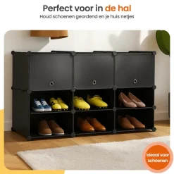 Goliving Opvouwbare Opbergkast - 24 Paar - 92 x 82 cm - Schoenenkast - Zwart Outlet