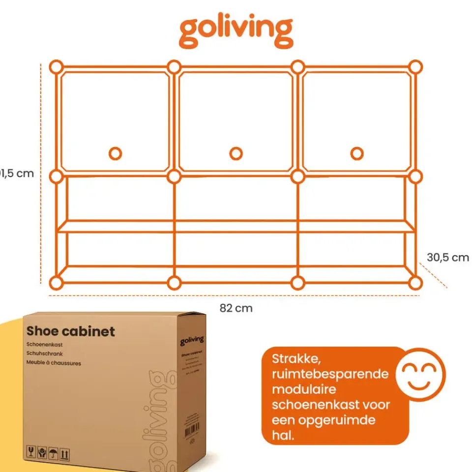 Goliving Opvouwbare Opbergkast - 24 Paar - 92 x 82 cm - Schoenenkast - Zwart Outlet